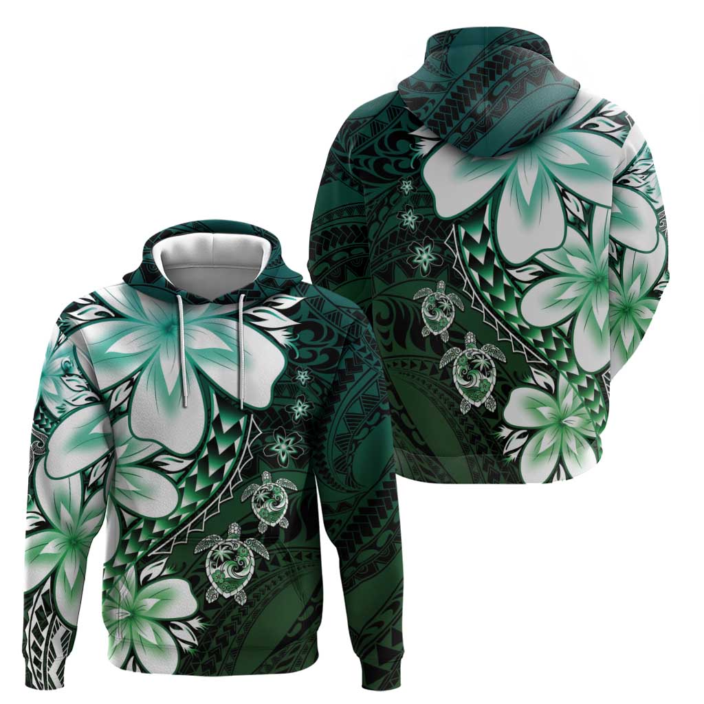 Polynesia Romantic Valentine Zip Hoodie Sea Turtle Couple With Aqua Gradient Plumeria