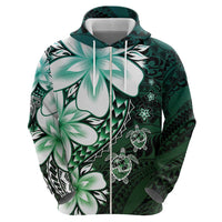 Polynesia Romantic Valentine Zip Hoodie Sea Turtle Couple With Aqua Gradient Plumeria