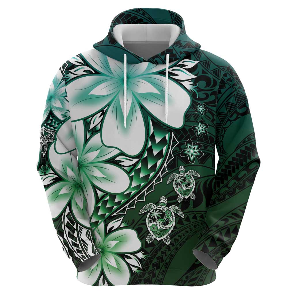 Polynesia Romantic Valentine Zip Hoodie Sea Turtle Couple With Aqua Gradient Plumeria