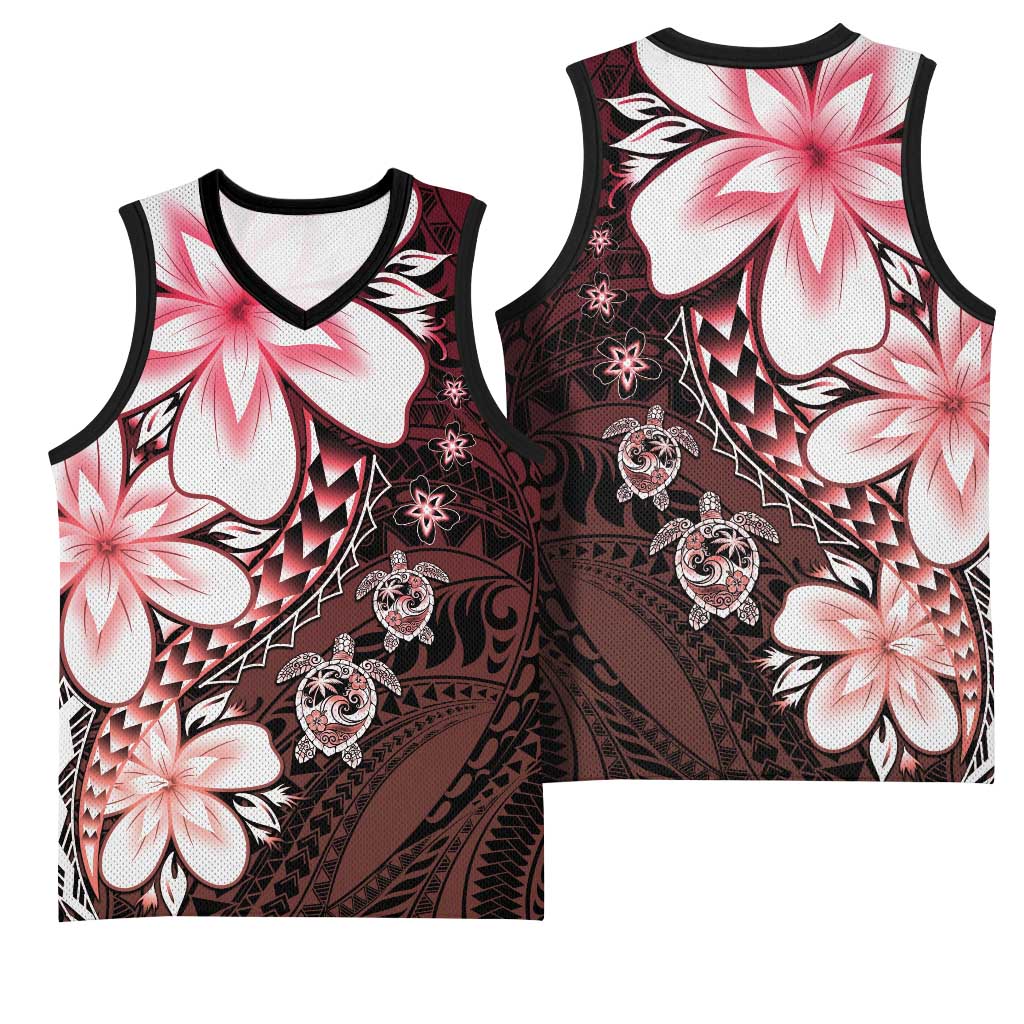 Polynesia Romantic Valentine Basketball Jersey Sea Turtle Couple With Red Gradient Plumeria LT05 - Polynesian Pride