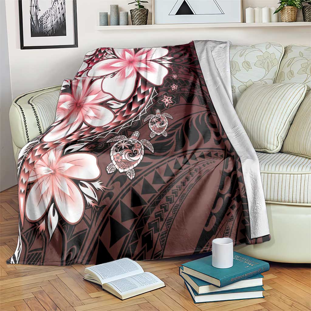 Polynesia Romantic Valentine Blanket Sea Turtle Couple With Red Gradient Plumeria