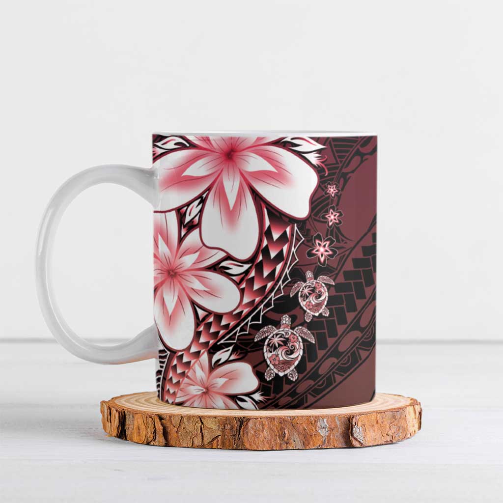 Polynesia Romantic Valentine Ceramic Mug Sea Turtle Couple With Red Gradient Plumeria