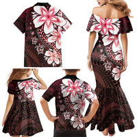 Polynesia Romantic Valentine Family Matching Mermaid Dress and Hawaiian Shirt Sea Turtle Couple With Red Gradient Plumeria