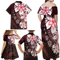 Polynesia Romantic Valentine Family Matching Off Shoulder Maxi Dress and Hawaiian Shirt Sea Turtle Couple With Red Gradient Plumeria