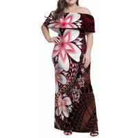 Polynesia Romantic Valentine Family Matching Off Shoulder Maxi Dress and Hawaiian Shirt Sea Turtle Couple With Red Gradient Plumeria