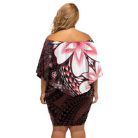 Polynesia Romantic Valentine Family Matching Off Shoulder Short Dress and Hawaiian Shirt Sea Turtle Couple With Red Gradient Plumeria