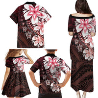 Polynesia Romantic Valentine Family Matching Puletasi and Hawaiian Shirt Sea Turtle Couple With Red Gradient Plumeria