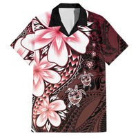 Polynesia Romantic Valentine Family Matching Puletasi and Hawaiian Shirt Sea Turtle Couple With Red Gradient Plumeria