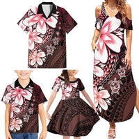 Polynesia Romantic Valentine Family Matching Summer Maxi Dress and Hawaiian Shirt Sea Turtle Couple With Red Gradient Plumeria