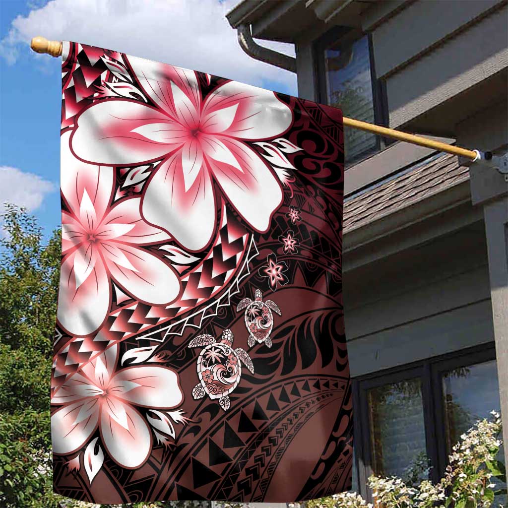Polynesia Romantic Valentine Garden Flag Sea Turtle Couple With Red Gradient Plumeria