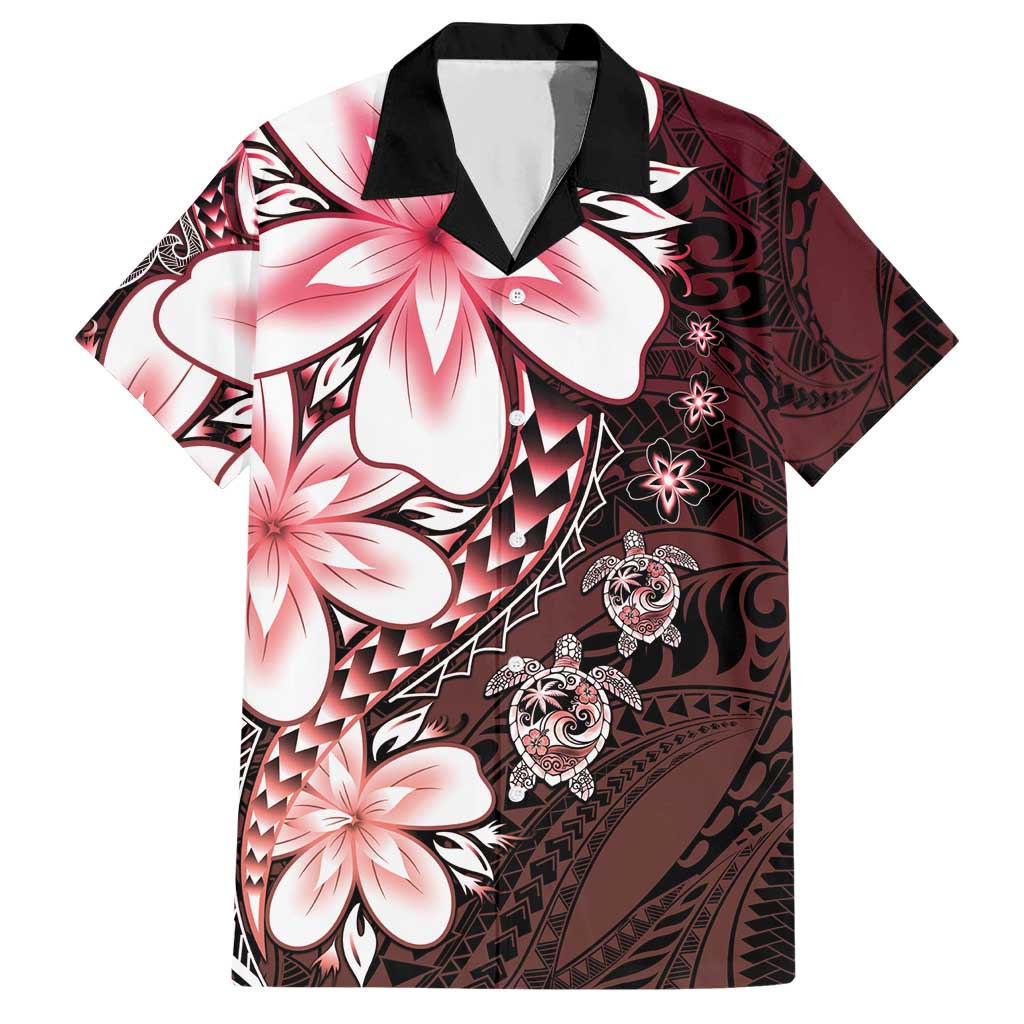 Polynesia Romantic Valentine Hawaiian Shirt Sea Turtle Couple With Red Gradient Plumeria