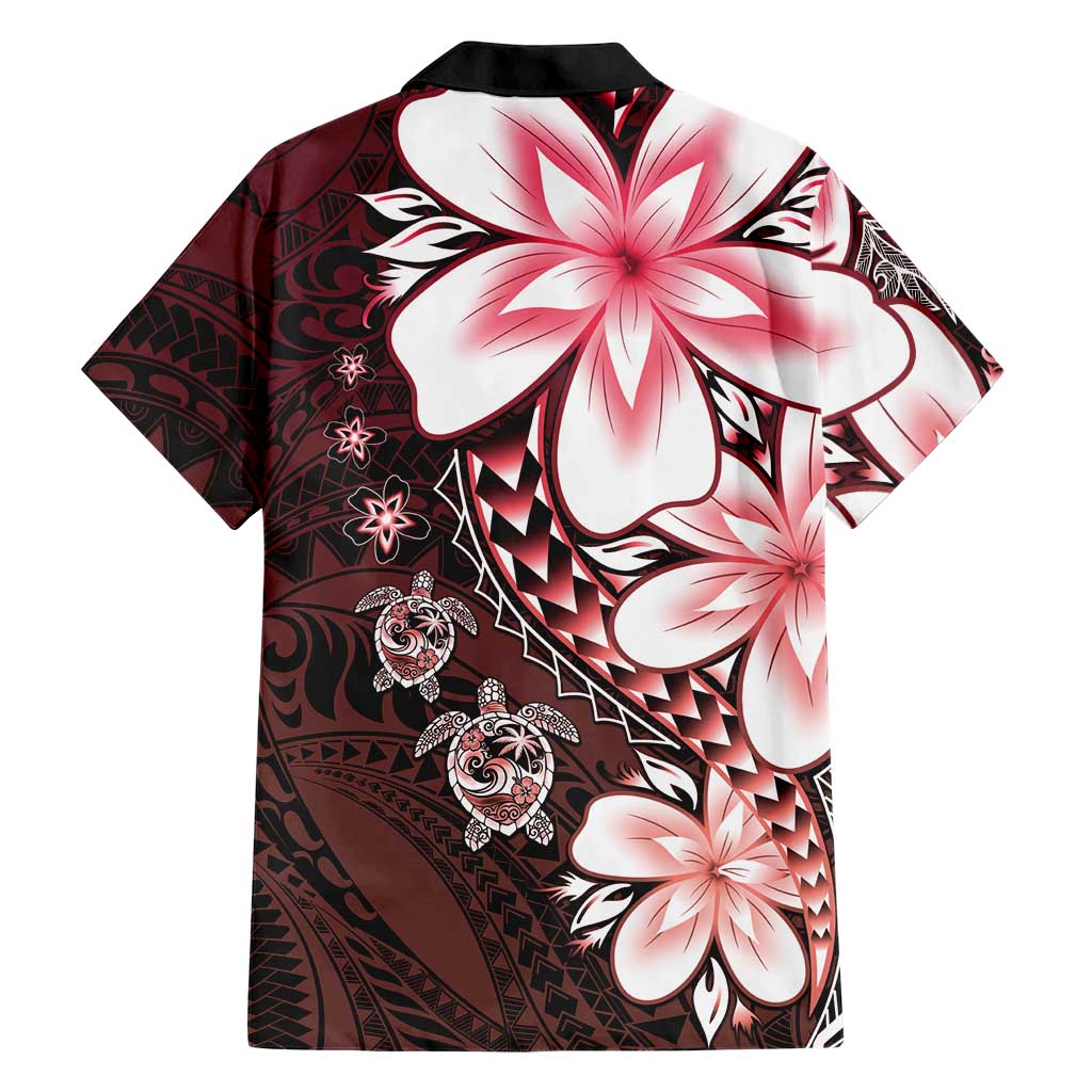 Polynesia Romantic Valentine Hawaiian Shirt Sea Turtle Couple With Red Gradient Plumeria