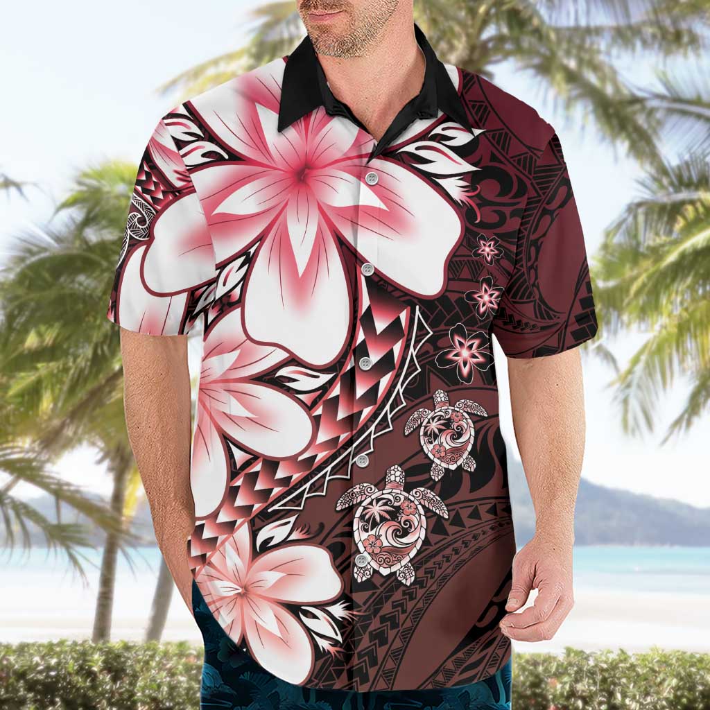 Polynesia Romantic Valentine Hawaiian Shirt Sea Turtle Couple With Red Gradient Plumeria