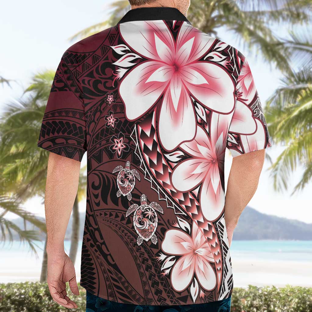 Polynesia Romantic Valentine Hawaiian Shirt Sea Turtle Couple With Red Gradient Plumeria