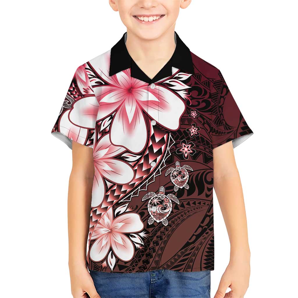 Polynesia Romantic Valentine Hawaiian Shirt Sea Turtle Couple With Red Gradient Plumeria