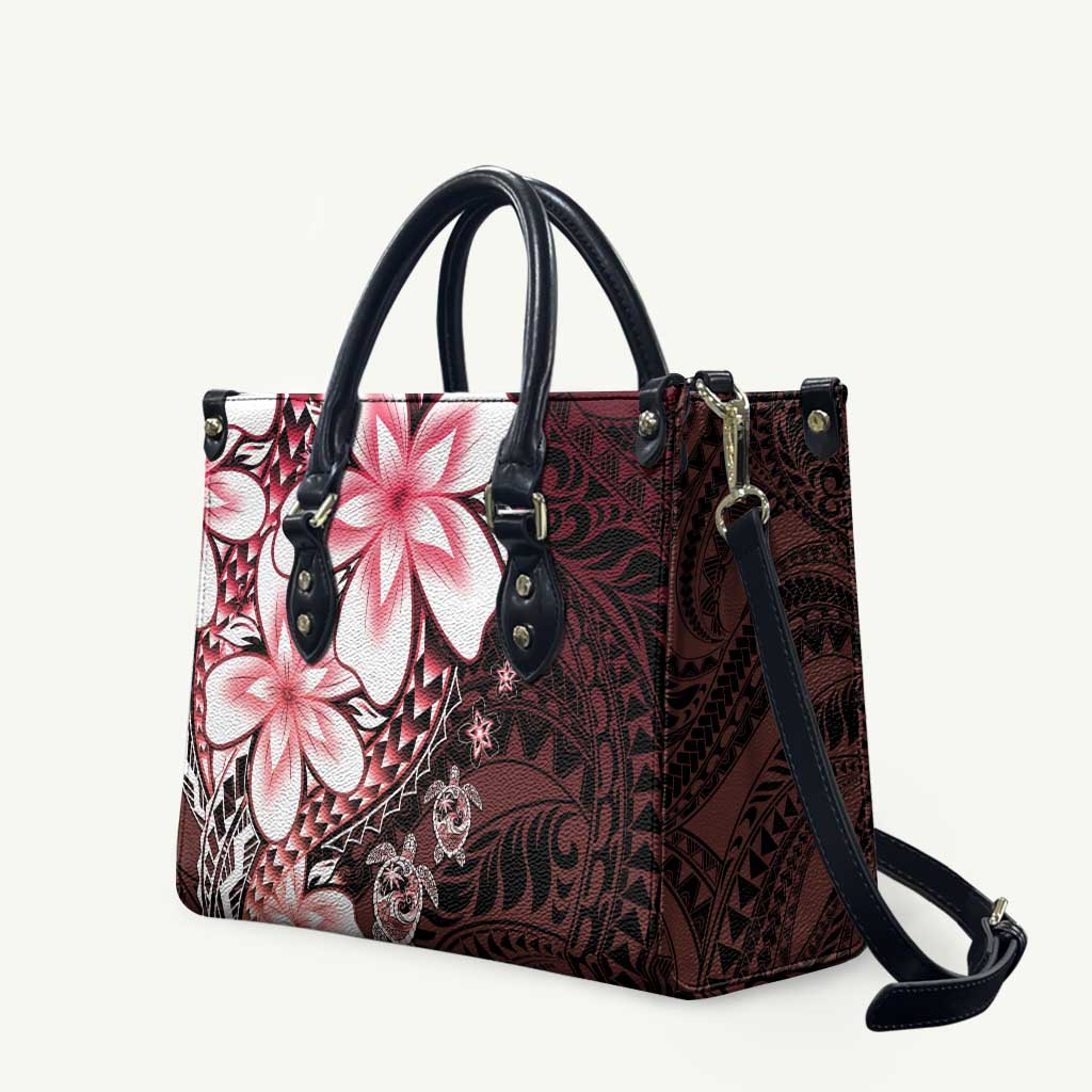 Polynesia Romantic Valentine Leather Bag Sea Turtle Couple With Red Gradient Plumeria