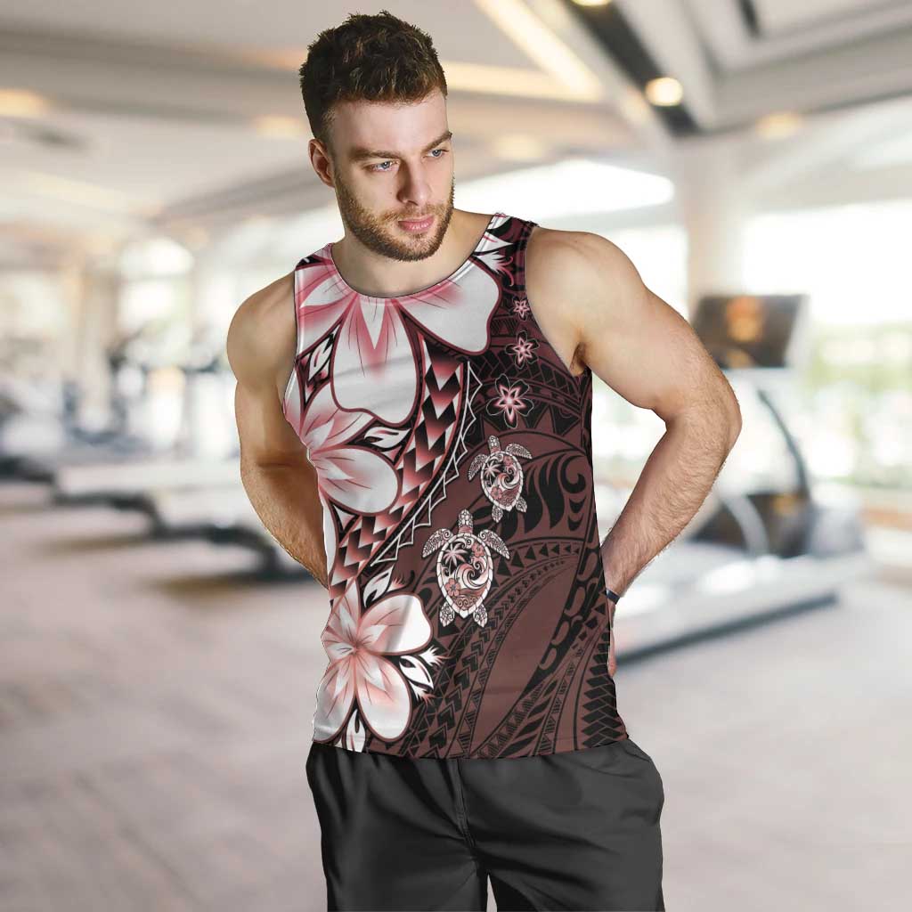 Polynesia Romantic Valentine Men Tank Top Sea Turtle Couple With Red Gradient Plumeria