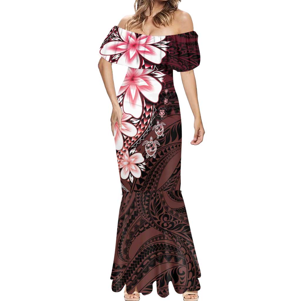 Polynesia Romantic Valentine Mermaid Dress Sea Turtle Couple With Red Gradient Plumeria