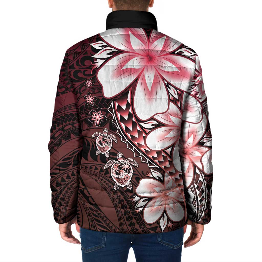 Polynesia Romantic Valentine Padded Jacket Sea Turtle Couple With Red Gradient Plumeria