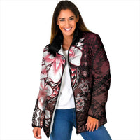Polynesia Romantic Valentine Padded Jacket Sea Turtle Couple With Red Gradient Plumeria
