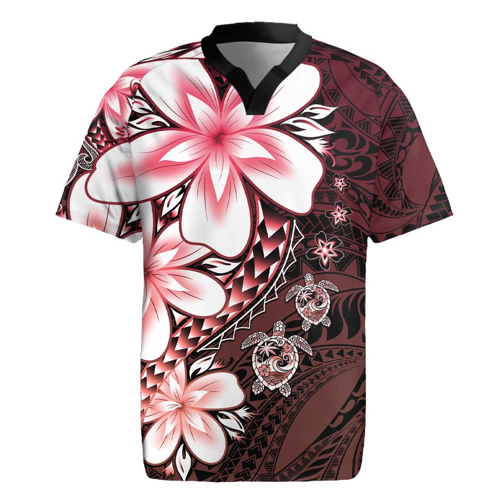 Polynesia Romantic Valentine Rugby Jersey Sea Turtle Couple With Red Gradient Plumeria