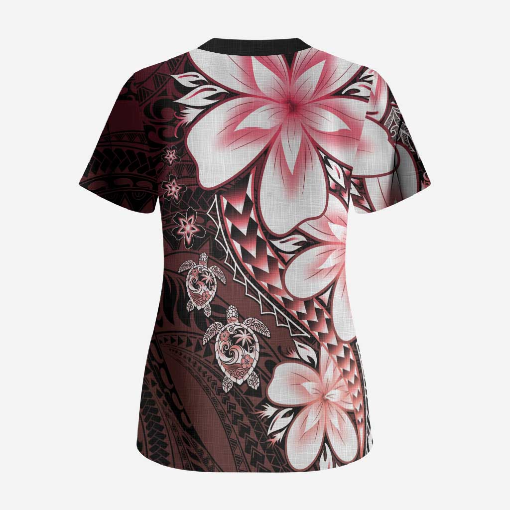 Polynesia Romantic Valentine Scrub Top Sea Turtle Couple With Red Gradient Plumeria LT05 - Polynesian Pride