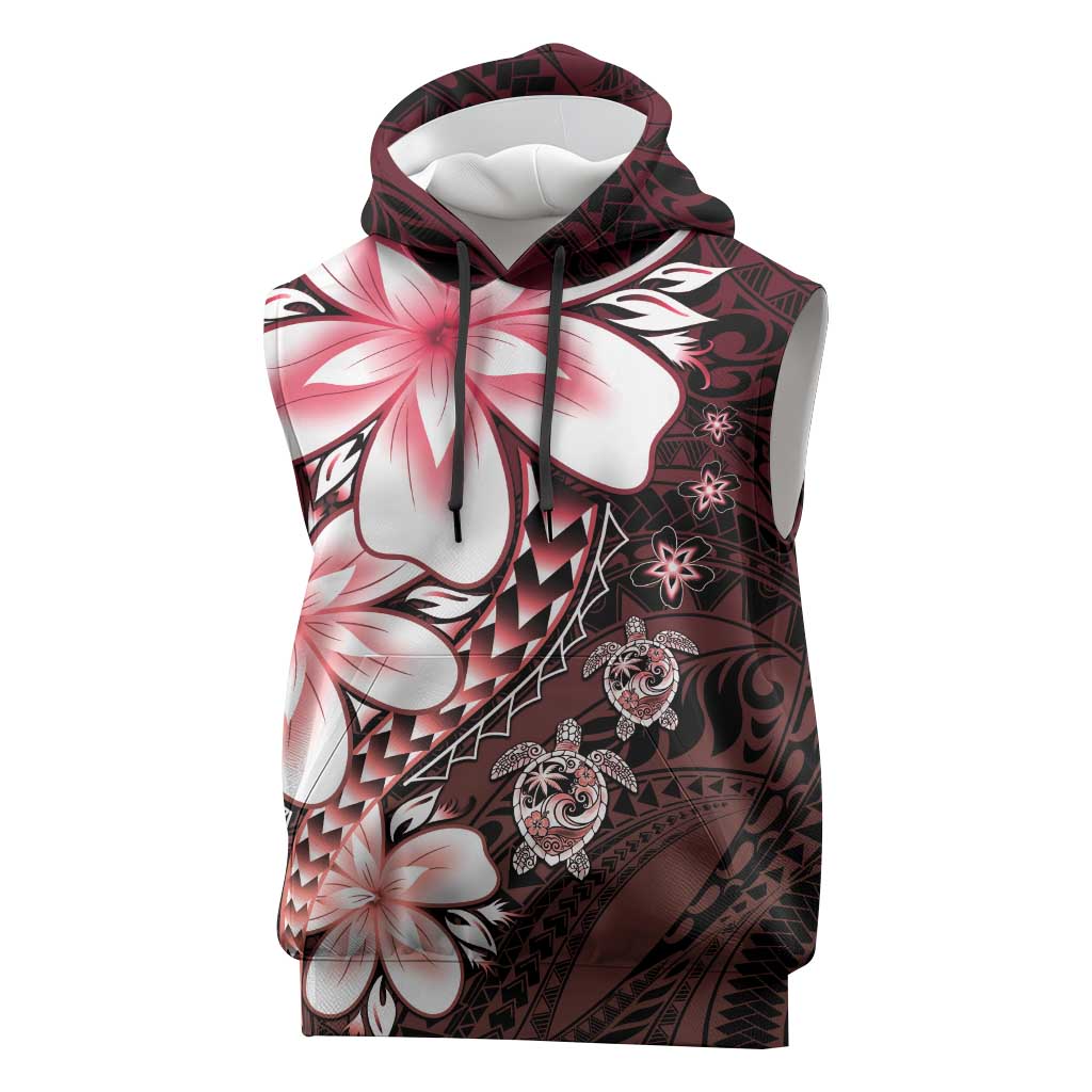 Polynesia Romantic Valentine Sleeveless Hoodie Sea Turtle Couple With Red Gradient Plumeria