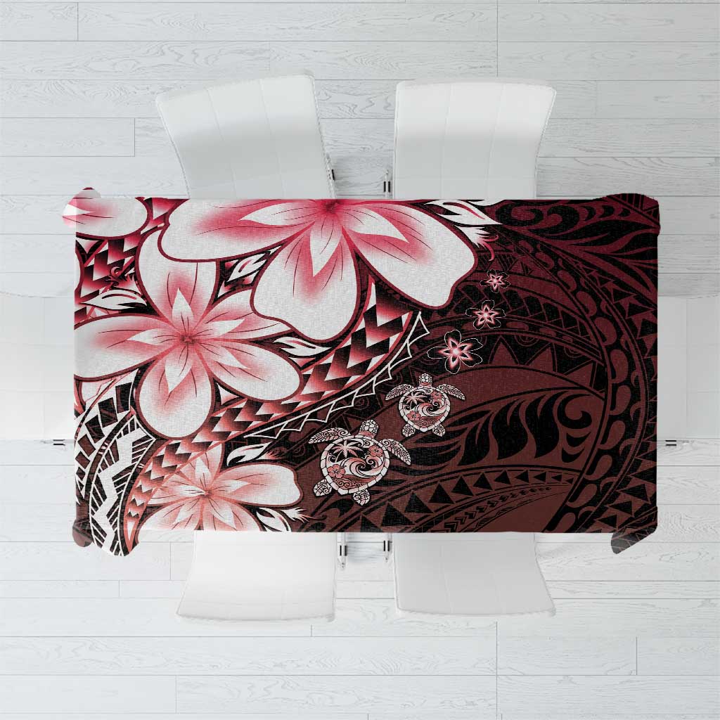 Polynesia Romantic Valentine Tablecloth Sea Turtle Couple With Red Gradient Plumeria