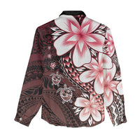 Polynesia Romantic Valentine Women Casual Shirt Sea Turtle Couple With Red Gradient Plumeria