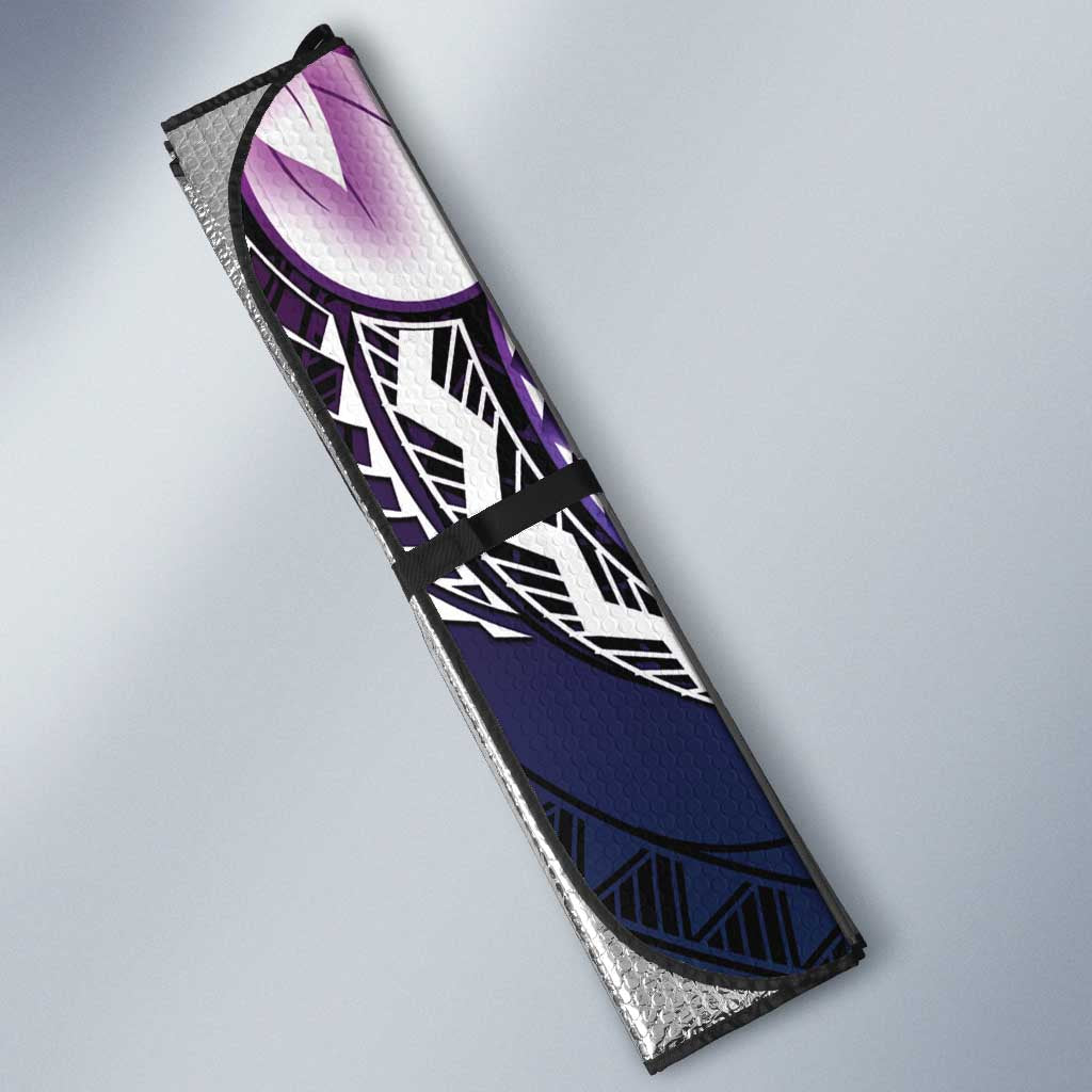 Polynesia Romantic Valentine Auto Sun Shade Sea Turtle Couple With Purple Gradient Plumeria