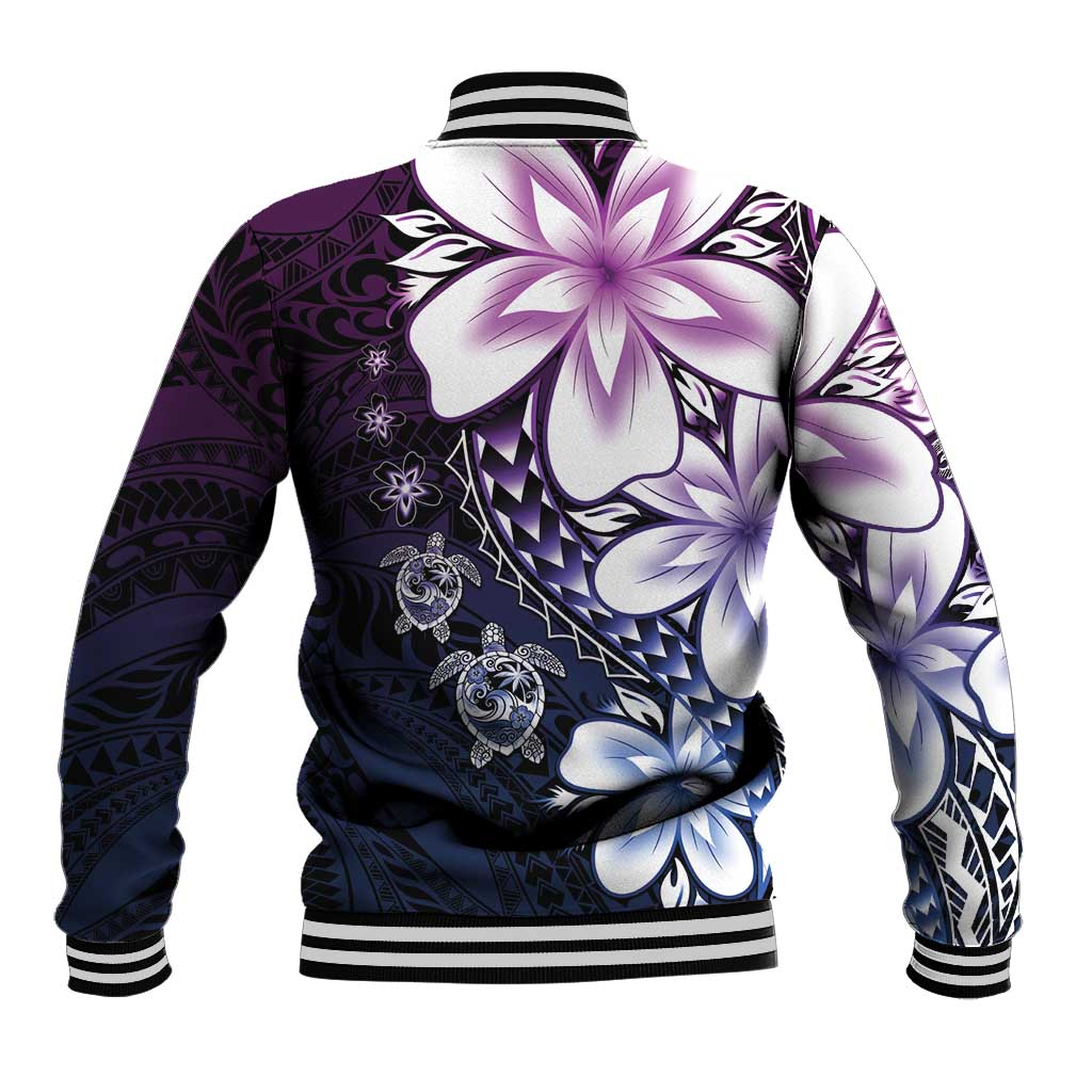 Polynesia Romantic Valentine Baseball Jacket Sea Turtle Couple With Purple Gradient Plumeria LT05 - Polynesian Pride