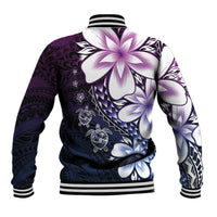 Polynesia Romantic Valentine Baseball Jacket Sea Turtle Couple With Purple Gradient Plumeria LT05 - Polynesian Pride