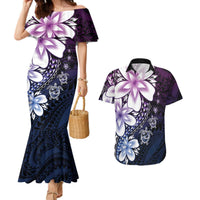 Polynesia Romantic Valentine Couples Matching Mermaid Dress and Hawaiian Shirt Sea Turtle Couple With Purple Gradient Plumeria LT05 Purple - Polynesian Pride