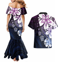 Polynesia Romantic Valentine Couples Matching Mermaid Dress and Hawaiian Shirt Sea Turtle Couple With Purple Gradient Plumeria LT05 - Polynesian Pride