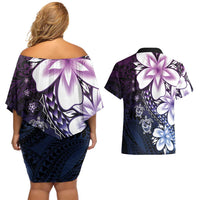 Polynesia Romantic Valentine Couples Matching Off Shoulder Short Dress and Hawaiian Shirt Sea Turtle Couple With Purple Gradient Plumeria LT05 - Polynesian Pride