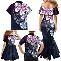 Polynesia Romantic Valentine Family Matching Mermaid Dress and Hawaiian Shirt Sea Turtle Couple With Purple Gradient Plumeria