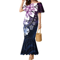 Polynesia Romantic Valentine Family Matching Mermaid Dress and Hawaiian Shirt Sea Turtle Couple With Purple Gradient Plumeria