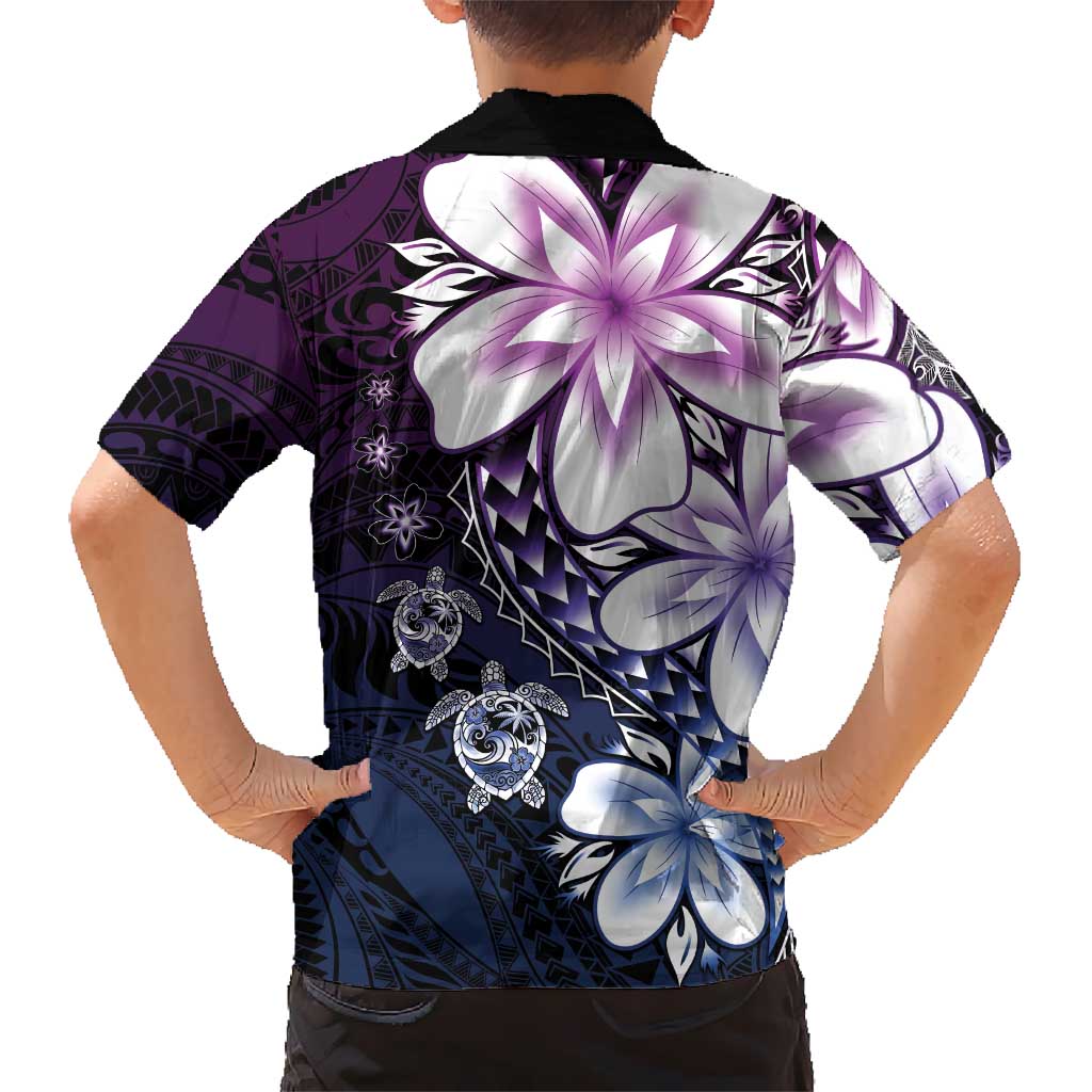 Polynesia Romantic Valentine Family Matching Off Shoulder Maxi Dress and Hawaiian Shirt Sea Turtle Couple With Purple Gradient Plumeria