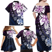 Polynesia Romantic Valentine Family Matching Off Shoulder Maxi Dress and Hawaiian Shirt Sea Turtle Couple With Purple Gradient Plumeria