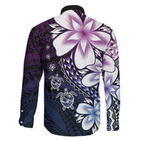 Polynesia Romantic Valentine Family Matching Off Shoulder Maxi Dress and Hawaiian Shirt Sea Turtle Couple With Purple Gradient Plumeria