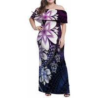 Polynesia Romantic Valentine Family Matching Off Shoulder Maxi Dress and Hawaiian Shirt Sea Turtle Couple With Purple Gradient Plumeria