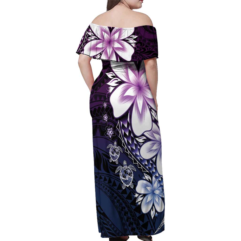 Polynesia Romantic Valentine Family Matching Off Shoulder Maxi Dress and Hawaiian Shirt Sea Turtle Couple With Purple Gradient Plumeria