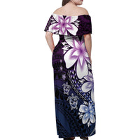 Polynesia Romantic Valentine Family Matching Off Shoulder Maxi Dress and Hawaiian Shirt Sea Turtle Couple With Purple Gradient Plumeria