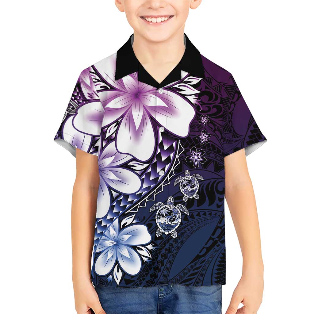 Polynesia Romantic Valentine Family Matching Off Shoulder Maxi Dress and Hawaiian Shirt Sea Turtle Couple With Purple Gradient Plumeria