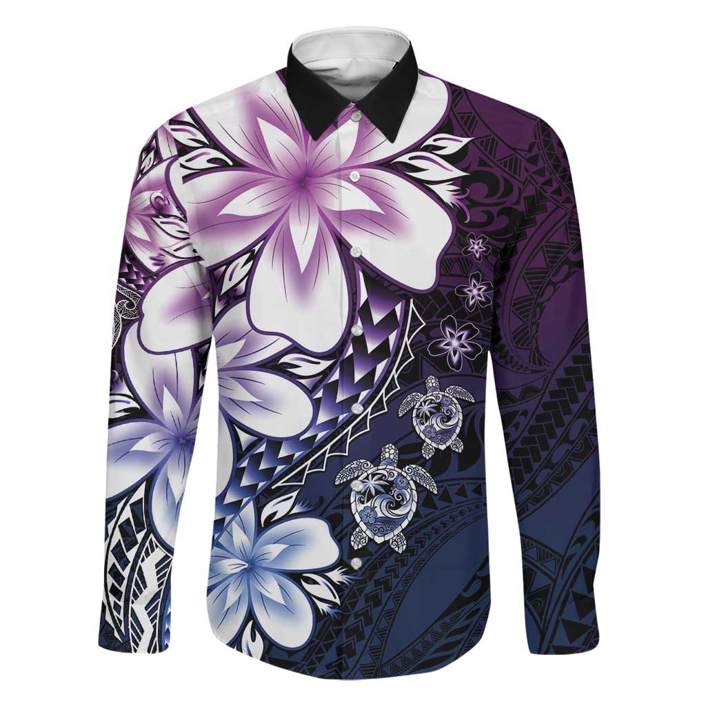 Polynesia Romantic Valentine Family Matching Off Shoulder Short Dress and Hawaiian Shirt Sea Turtle Couple With Purple Gradient Plumeria
