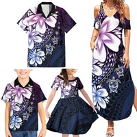 Polynesia Romantic Valentine Family Matching Summer Maxi Dress and Hawaiian Shirt Sea Turtle Couple With Purple Gradient Plumeria