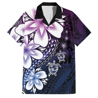 Polynesia Romantic Valentine Family Matching Summer Maxi Dress and Hawaiian Shirt Sea Turtle Couple With Purple Gradient Plumeria