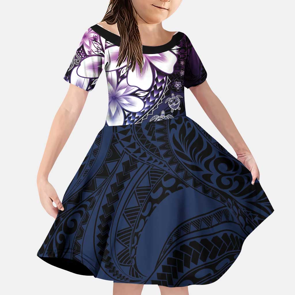 Polynesia Romantic Valentine Family Matching Tank Maxi Dress and Hawaiian Shirt Sea Turtle Couple With Purple Gradient Plumeria