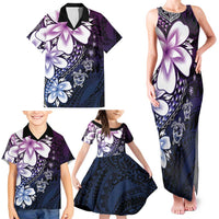 Polynesia Romantic Valentine Family Matching Tank Maxi Dress and Hawaiian Shirt Sea Turtle Couple With Purple Gradient Plumeria