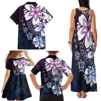 Polynesia Romantic Valentine Family Matching Tank Maxi Dress and Hawaiian Shirt Sea Turtle Couple With Purple Gradient Plumeria